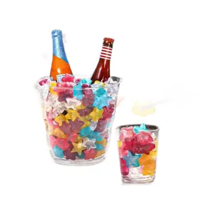Set of 24 star-shaped reusable plastic ice cubes with tongs for cooling party drinks and cocktails