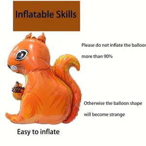 Detailed squirrel shaped foil balloon with easy inflation instructions for party decor