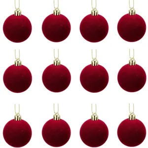 Beflockte Weihnachtsschmuck Kugeln Samt Rot Weihnachtsbaum Deko Zum Aufhängen Für Zuhause Einkaufszentrum Feier Kunststoffkugel