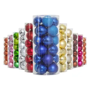 Assorted 8cm Christmas ball ornaments in clear cylinder tubes featuring bright matte finishes