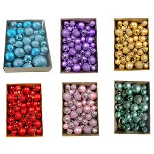 Mixed Christmas ornament sets with varied sizes and colors for festive tree decoration