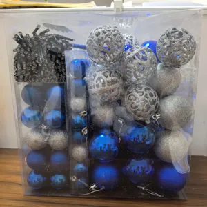 Assorted Christmas ornament gift set with blue silver baubles and string lights