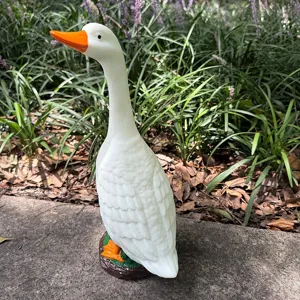 Realistic 12-inch resin white goose garden statue for outdoor porch and lawn decoration