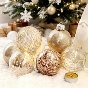 Set of 30 decorative 6cm gold and clear plastic baubles for Christmas tree decor