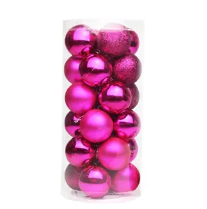 Set of 20 magenta Christmas ball ornaments in a clear tube featuring shiny matte and glitter finishes