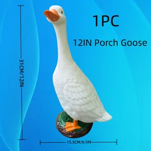 Realistic 12-inch white resin porch goose statue for outdoor garden lawn decoration