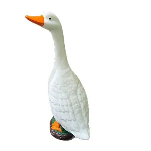 Lifelike 12-inch white resin goose statue for garden and porch outdoor decoration