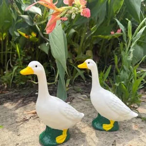 Pareja de estatuas decorativas de jardín de ganso blanco de 7 pulgadas para porche