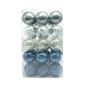 Set of 30 Blue and Silver 6cm PET Christmas Ball Ornaments for Holiday Tree Decor
