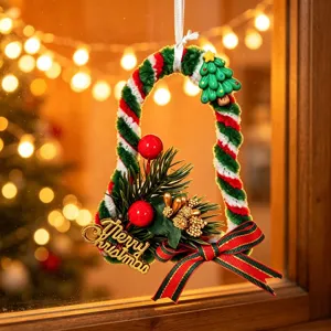 Handmade pipe cleaner Christmas bell wreath hanging ornament with berries and bow