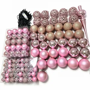 Shatterproof Plastic Christmas Ball Ornaments Set With LED String Lights Tree Topper For Holiday Tree Party Home Decoration