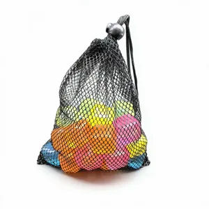 Set of reusable multi-colored plastic ice cubes packed in a black mesh drawstring storage bag