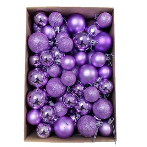 50-piece set of purple Christmas ball ornaments in mixed sizes with matte and glitter