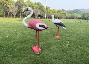 Realistic plastic flamingo and stork statues for garden lawn and outdoor patio decor