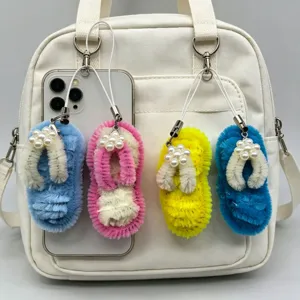Handmade pipe cleaner flip-flop keychain charms with pearl flower decor for beach bags