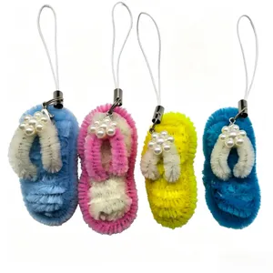 Handmade 5cm pipe cleaner flip-flop charms with pearl accents, Hawaiian style.