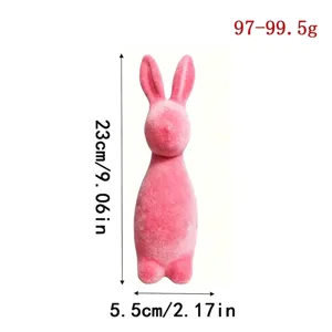 Pink flocked Easter bunny figurine decoration, 9 inch tall minimalist holiday ornament