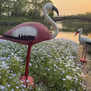Decorative simulated flamingo and stork plastic bird ornaments for garden and park