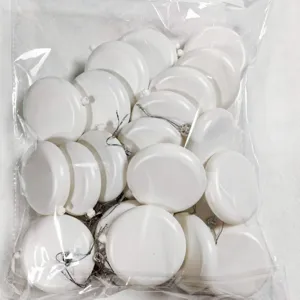 Bulk packaging showing multiple white flat round DIY ornaments in clear plastic bag