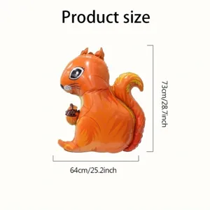 Squirrel-shaped aluminum foil balloon size chart showing 73cm height and 64cm width