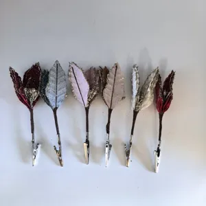 Set of six colorful glitter Christmas leaf clips for festive tree and home party decor