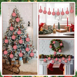 8cm red and white striped plush Christmas balls for festive tree and home decoration