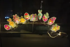 Adhesivos LED para Ventanas de Pascua Conejo Huevo Gnomo Pegatinas Luminosas Estáticas Cadena de Luces a Pilas Decoración Fiesta