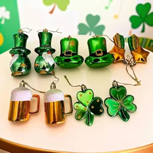 St Patrick's Day Shamrock Hat Gnome Plastic Hanging Ornament Set Irish Festival Green Gold Luck Pendants For Party Decor