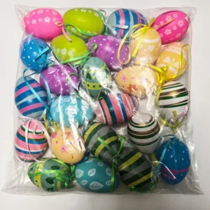 Pack de 24 œufs de Pâques colorés avec rubans de suspension pour décoration