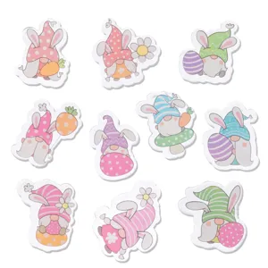 Conjunto de pegatinas de gnomos de Pascua con orejas de conejo y huevos coloridos