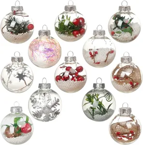 Juego de 11 bolas de Navidad de PET transparente con variados rellenos festivos