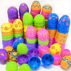 Multicolor Plastic Easter Eggs Fillable Painted Decorative Eggs For Candy Toys Easter Party Favor Gift