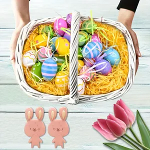 Lot de 24 œufs de Pâques colorés de 6 cm dans un panier blanc pour décoration de fête suspendue
