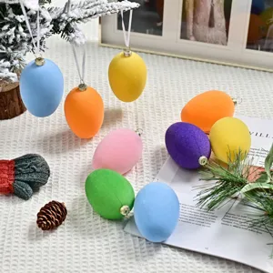 Set di ornamenti appesi a uova di Pasqua floccate colorate da 6 cm per decorazioni