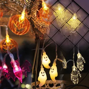 Halloween LED String Lights Skull Bat Ghost Shape Battery Operated Festival Party Atmosphere Decorative Lamp Indoor Home Decor