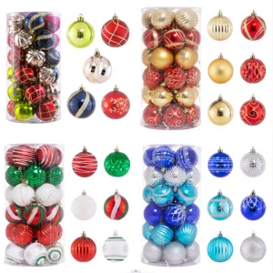 Painted Shatterproof Glitter Plastic Christmas Ball Ornaments Assorted For Christmas Tree Hanging Holiday Party Decor