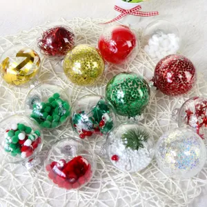 Bolas de Navidad surtidas de PET transparente con rellenos DIY coloridos, 6cm y 8cm
