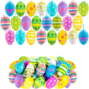 Lot de 24 œufs de Pâques colorés de 6 cm avec rubans pour une décoration festive de fête