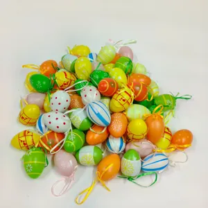 Vibrant assorted decorative Easter eggs with hanging ribbons for home party festive decor