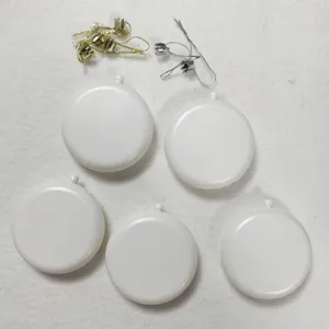 Set of 5 white flat circular ornaments with gold and silver strings for DIY holiday decor