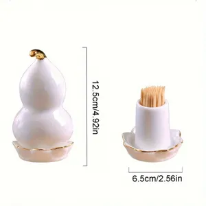Élégant porte-cure-dents en céramique en forme de gourde avec bordure dorée, 12,5 cm