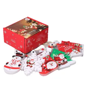 LED Christmas decoration string lights with Santa and snowflake pendants in red gift box