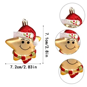 Set of 3 painted smiling star Christmas ornaments with Santa hats for holiday tree