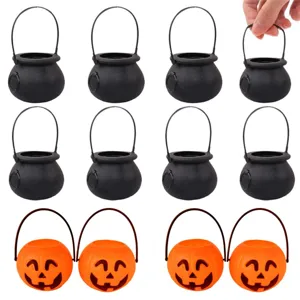 Halloween Pumpkin Witch Cauldron Candy Bucket Portable Skull Treat Box Kids Party Decoration Gift For Festival