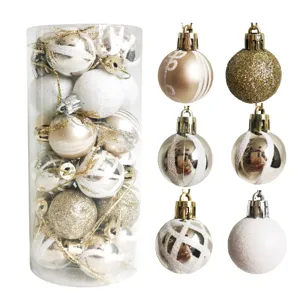 Set of 24 pieces 3cm champagne gold and white Christmas ball ornaments for trees