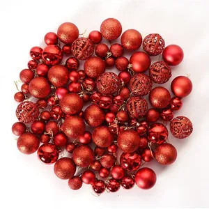 102PCS red Christmas ball ornaments set with mixed textures for tree decoration