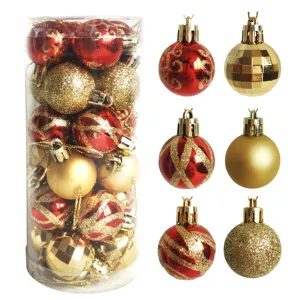 Set of 24 mini 3cm Christmas ornaments with red and gold glitter, matte and shiny finishes