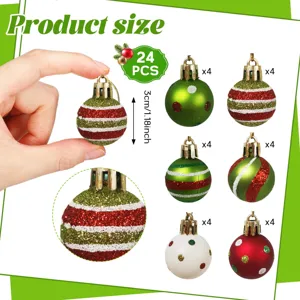 24pcs 3cm mini Christmas ball ornaments set with glitter painted designs for tree