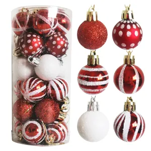 Set of 24 mini 3cm red and white Christmas ball ornaments in a clear tube container