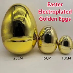 Huevos Dorados de Pascua Plástico Galvanizado Acabado Espejo Metálico Cáscaras de Huevo Abribles Para Niños Decoración Guardería